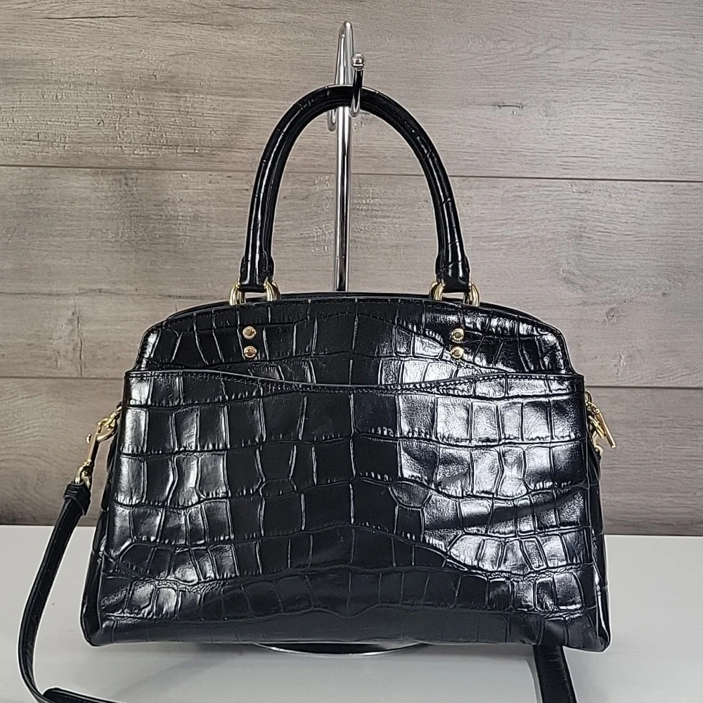 Coach Lille Carryall Black Croc-Embossed Leather Satchel Crossbody Bag CC841
